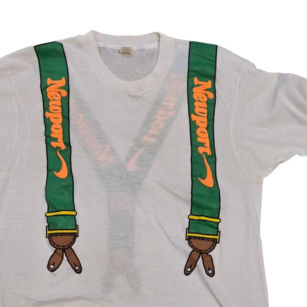Vintage Newport Cigarettes T Shirt Suspenders Graphic Size Large USA Made 1990